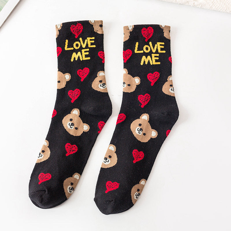 Black Love Me Cartoon Bear Socks