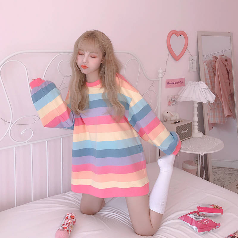 Long Sleeve Rainbow Harajuku Sweatshirt | RK1363 - rennoyakawaii