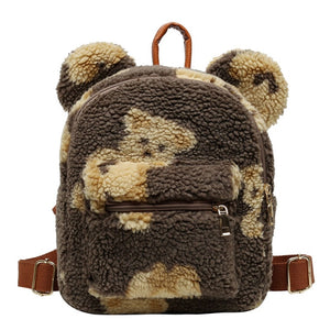 Kawaii Cartoon Bear Fleece Womens Backpack