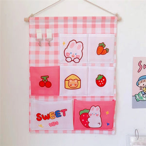 Kawaii Pink Wall Hanging 7 Pocket Storage