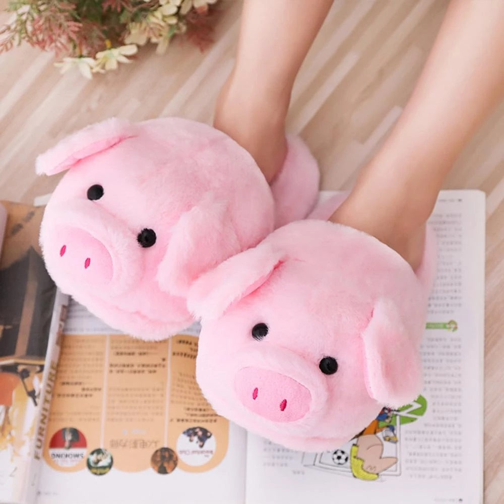 Pink Piggy Girls Plush Indoor Slippers
