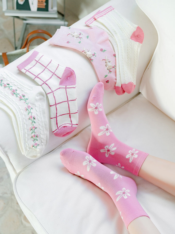 Pink Kawaii Flower - Stripes Womens Socks | RK1629