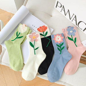 5 pack pair of Kawaii Flower Design Socks