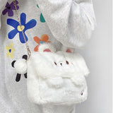 White Bear Furry Shoulder Bag Purse