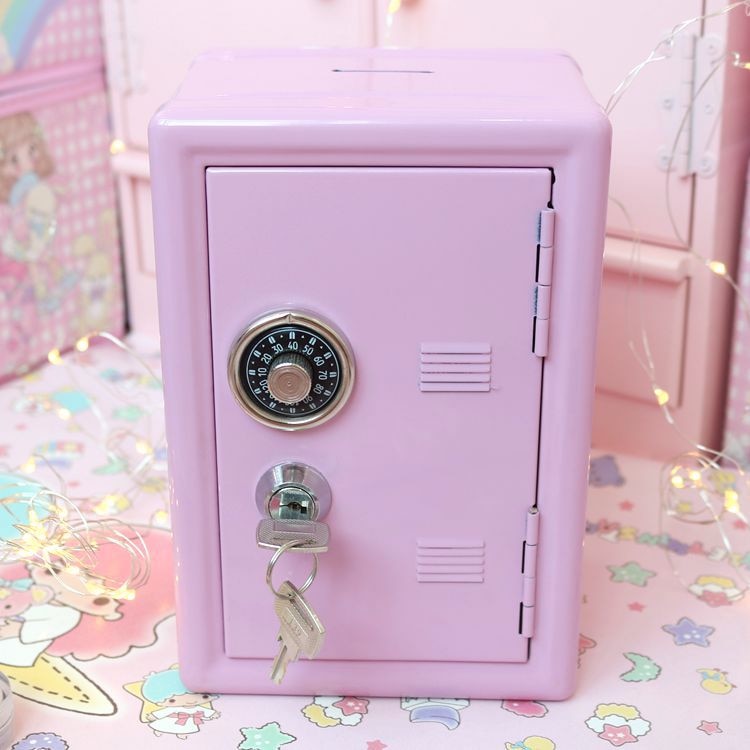 Kawaii Pink Bank Safe Deposit Box Locker 
