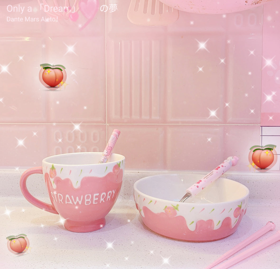Kawaii Pink Strawberry Tableware | RK1377 - rennoyakawaii