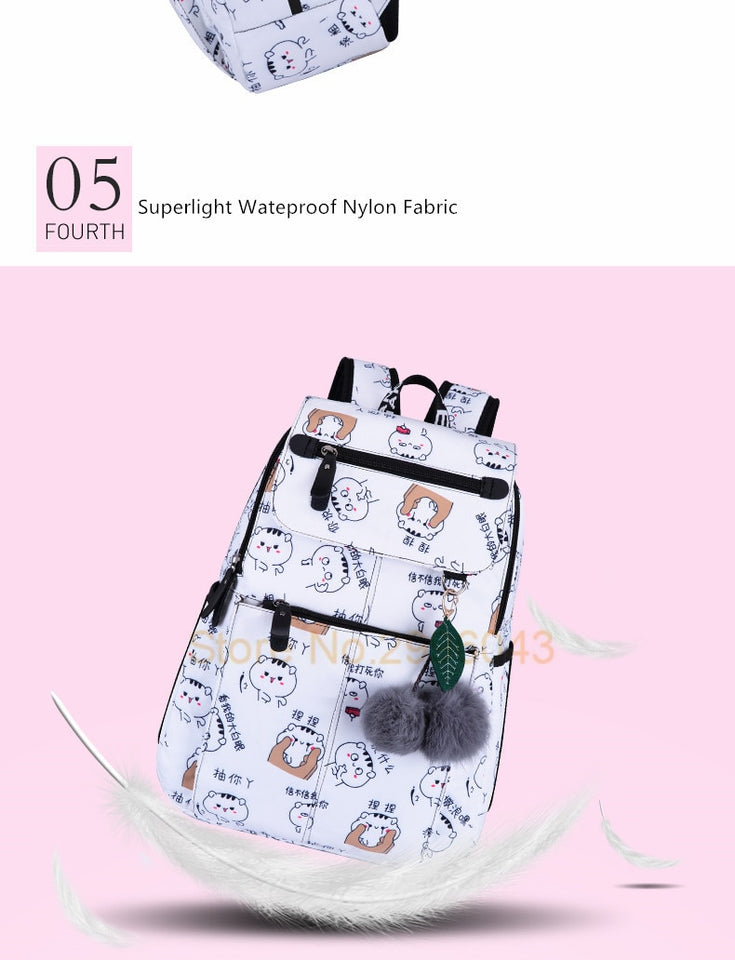 Womens Cartoon Asian White Cat Backpack | RK1743