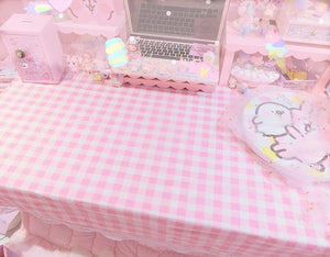 White Pink Grid Cotton Tablecloth | RK1341 - rennoyakawaii