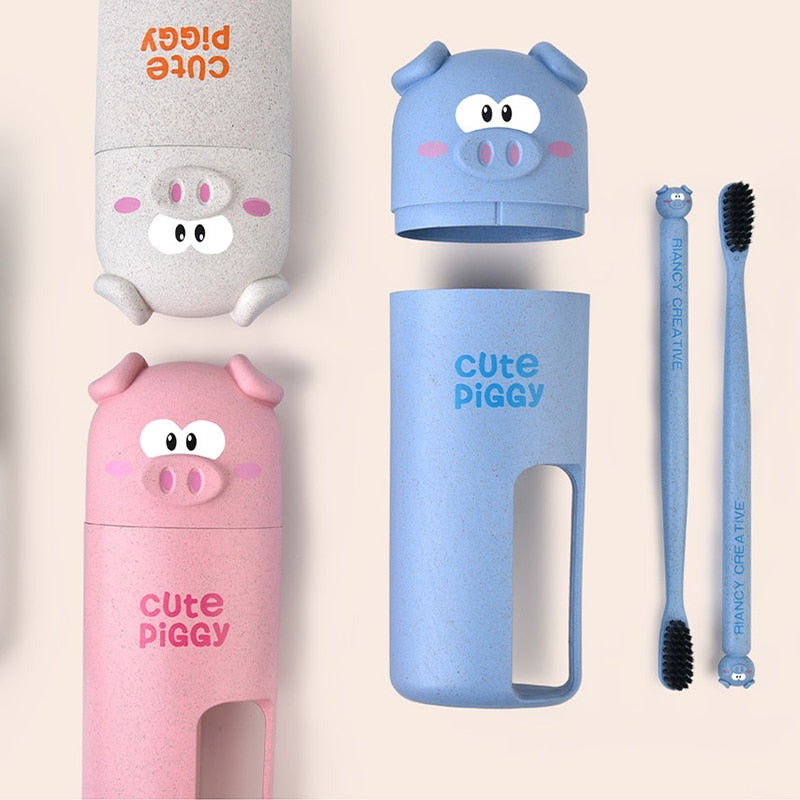 Kawaii "Cute Piggy" Toothbrush Holder and Cup Set
