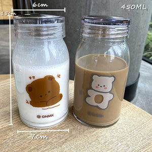 450ml Cartoon Bear Glass Water Bottle | RK1397 - rennoyakawaii