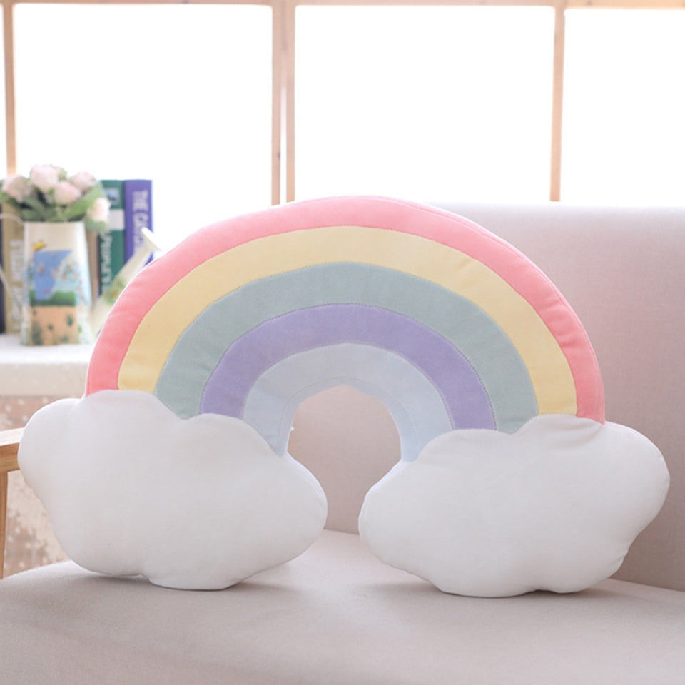 Rainbow Shooting Star Clouds Decorative Pillow