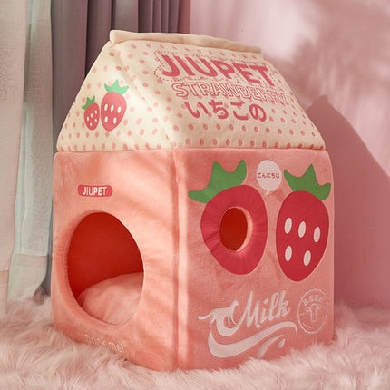 Strawberry Milk Carton Cat & Puppy House