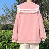 Kawaii Womens Pink Lace Trim Jacket Sweater