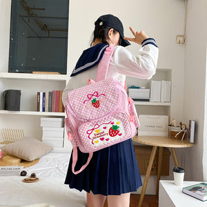 Pink Sweet Strawberry Polka Dot Backpack | RK1723