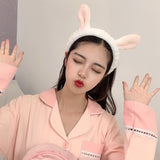 Womens White Pink Rabbit Ears Fleece Headband