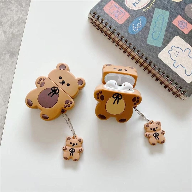 Cute Biscuit Bear Apple Airpod case with Keychain | RK 1591