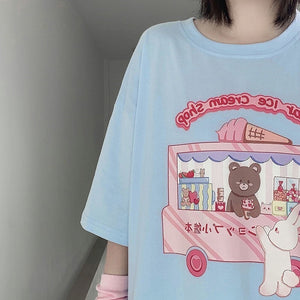 Kawaii Bear Ice Cream Truck Cartoon T-shirt
