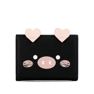 Black Kawaii Cartoon Pig design womens wallet