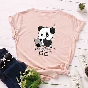 Light Pink Women Kawaii Design Panda Makeup graphic Tshirt