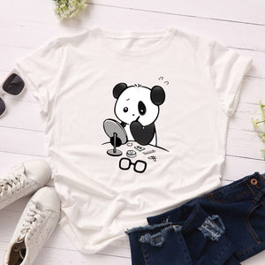White Women Kawaii Design Panda Makeup graphic Tshirt