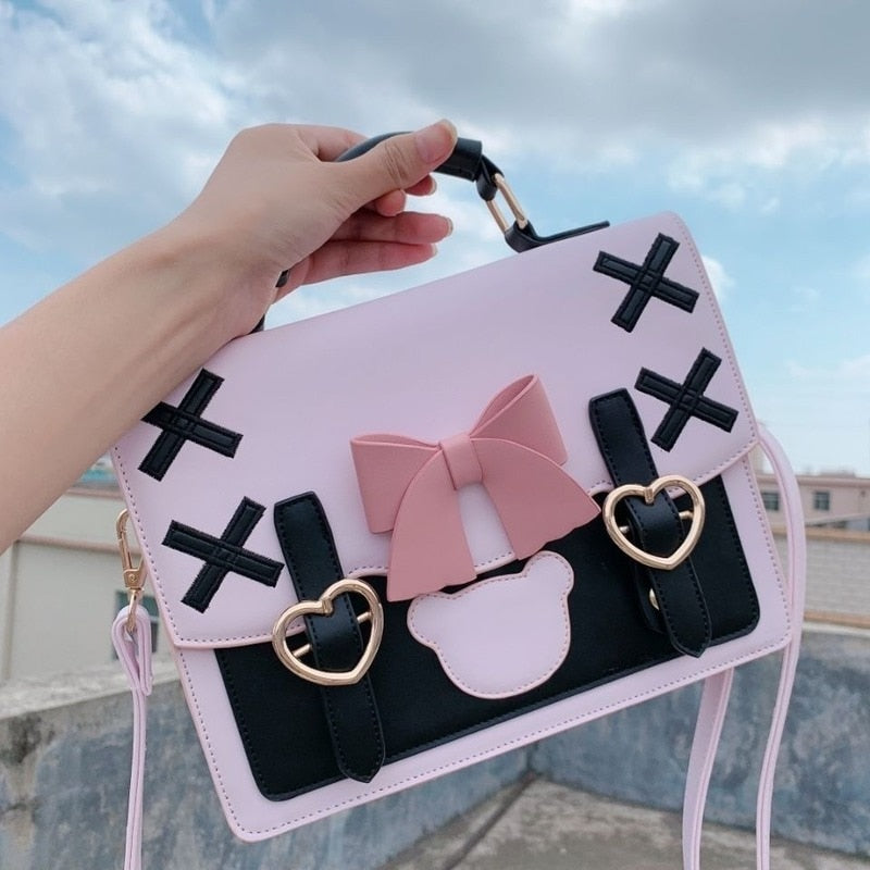 Pink Bow Bear design Handbag Shoulder Purse