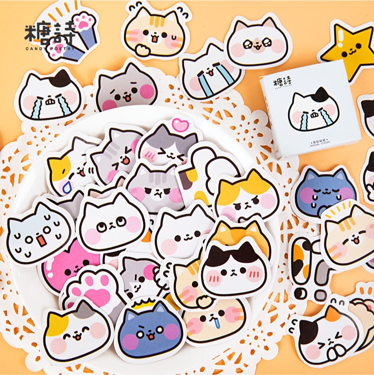 45 Piece Cute Cartoon Cat Vinyl Decal Stickers