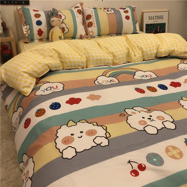 Kawaii Rabbit Rainbows Strawberries Love You Complete Bedding Set