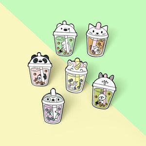 Cute Cartoon Animal Boba - Coffee Cup soft enamel pin