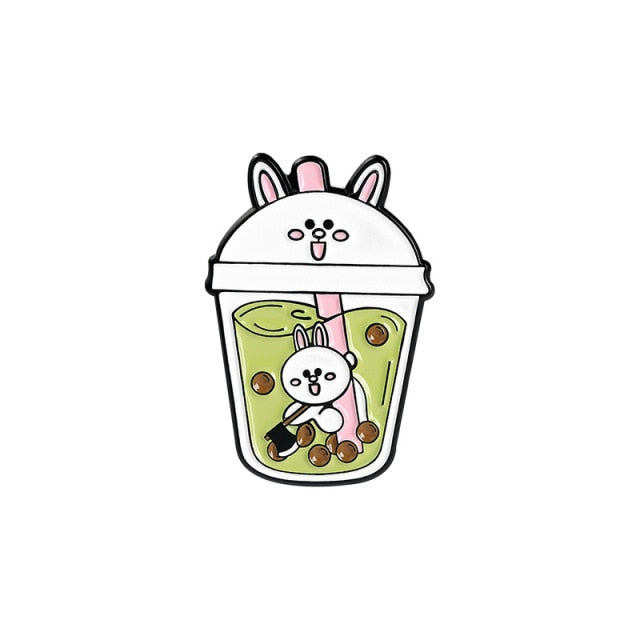 Cute Bunny Cartoon Animal Boba - Coffee Cup soft enamel pin