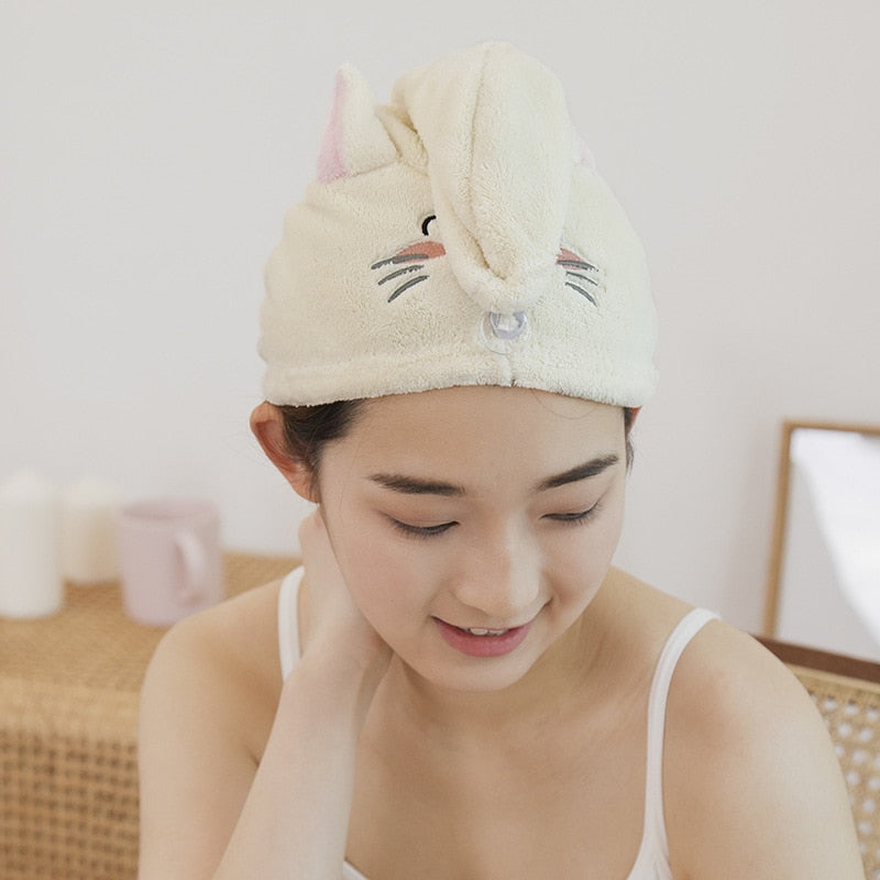 White Kawaii Kitten Cat Whiskers Microfiber Womens Hair Towel