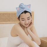 Blue Kawaii Kitten Cat Whiskers Microfiber Womens Hair Towel
