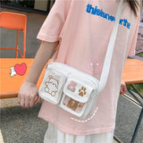 White women's kawaii cartoon bear canvas messenger bag