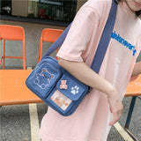 Blue women's kawaii cartoon bear canvas messenger bag