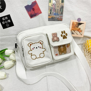 White women's kawaii cartoon bear canvas messenger bag