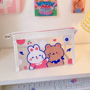 Bunny & Bear Kawaii PVC transparent cosmetic, stationary, and travel bag