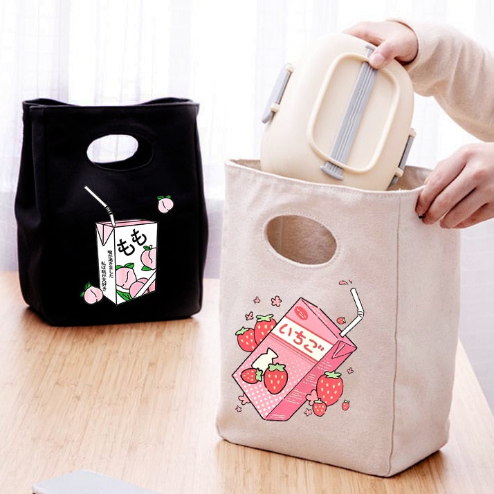 Strawberry or Peach Juice box graphic lunch cooler bag
