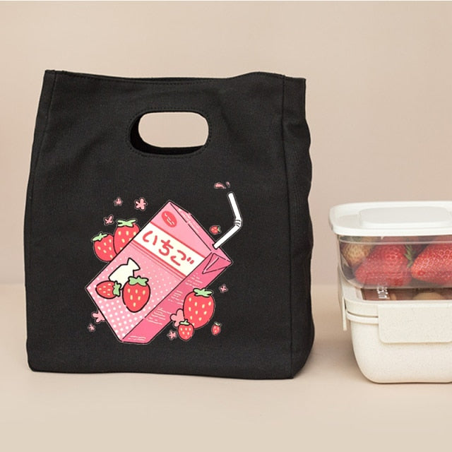 Strawberry or Peach Juice box graphic lunch cooler bag