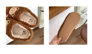 Cartoon Bear Brown Plush Womens Indoor Slippers