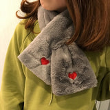 Womens Red Heart Embroidered Soft Faux Scarf
