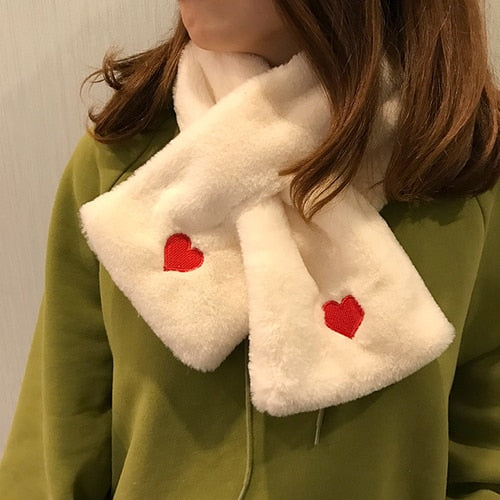 Womens Red Heart Embroidered Soft Faux Scarf