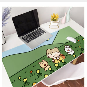 Cute Girl in Flower Field Oversized Mouse Desk Pad