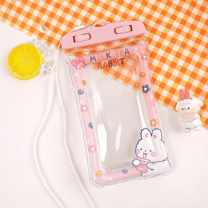 Waterproof Cell Phone Pouch - Milk Tea Rabbit graphics