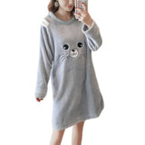 Kawaii Cartoon Cat Womens Flannel Nightgown