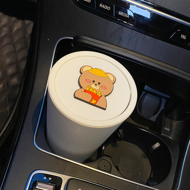 Cartoon Bear Mini Trash Can for Auto Cup Holder
