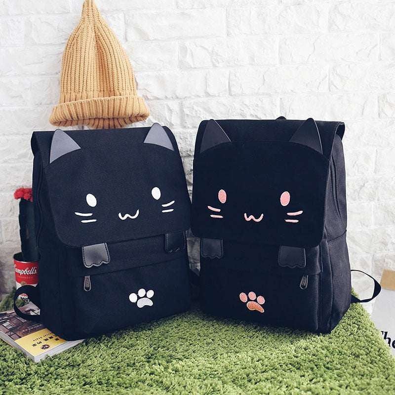 Black Cartoon Cat Kitty graphic design backpack